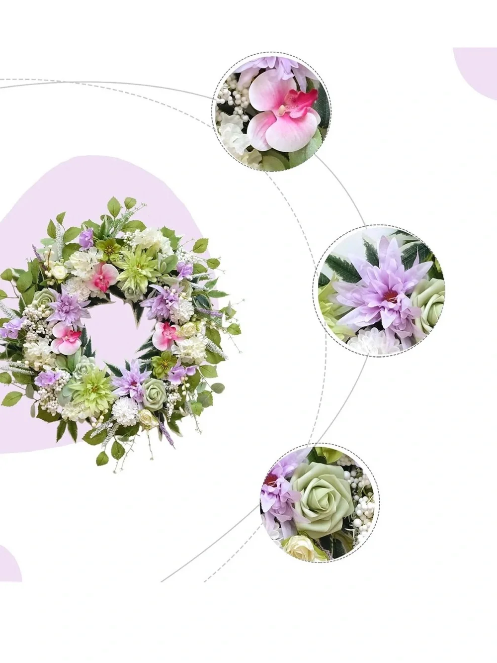 24 Inch Spring Wreath for Front Door, Artificial Spring Summer Floral Wreath